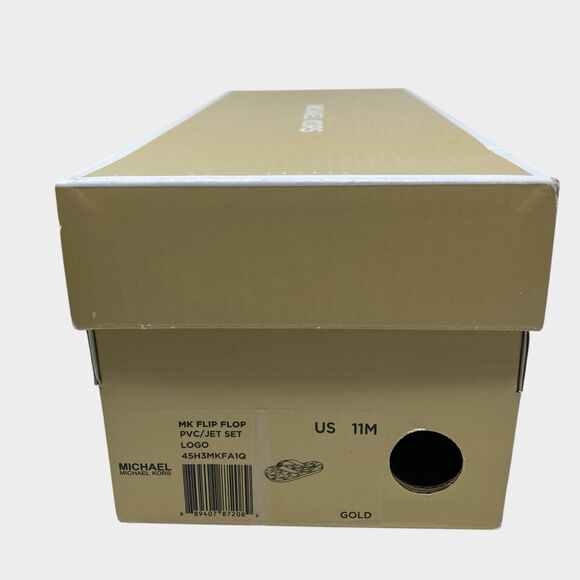 Michael Kors Jet Set Womens 11 Brown Flip Flops Gold Sandals Beach PVC Signature - Picture 7 of 12